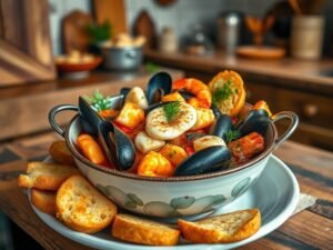 Bouillabaisse Marseillaise com Rouille e Croutons de Ouro