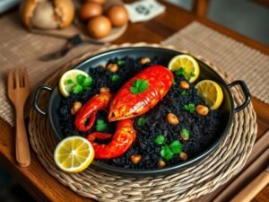 Paella Negra com Lagosta e Açafrão La Mancha