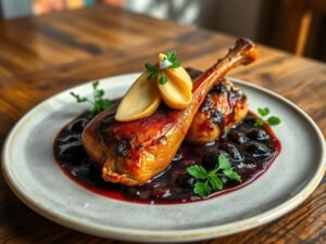 Duck Confit com Cereja Negra e Foie Gras