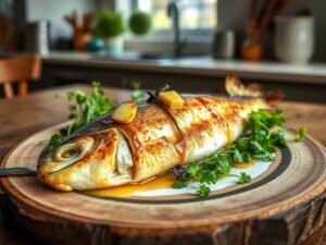 Linguado Meunière com Manteiga de Algas e Microgreens