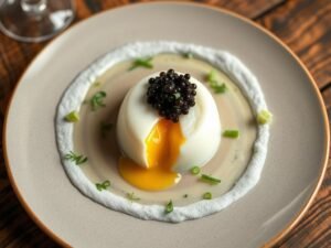 Ovo Poché com Caviar Ossetra e Espuma de Champagne