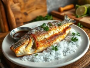 Robalo em Crosta de Sal com Molho de Ostra
